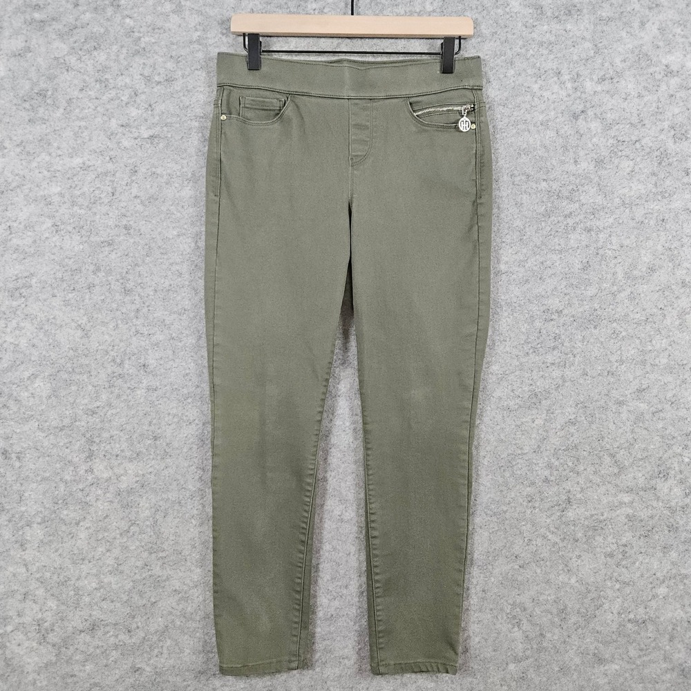 Tommy Hilfiger Women's Olive Green Pull On Pants Size 6 Stretch Zipper Detail